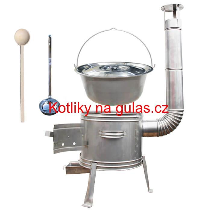 Nerezový kotlík 30 L (1,5 mm) + nerezová kotlina 42 cm TOPLUX + vařečka a naběračka