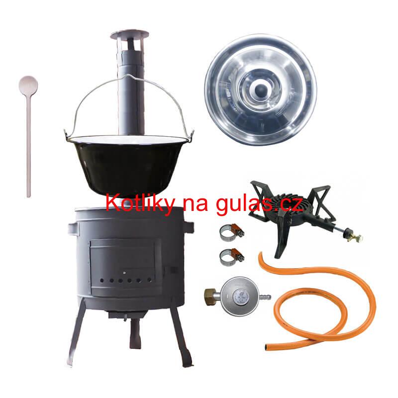 Smaltovaný kotlík (1,2 mm) 25 L + litinový hořák 5,5 kW + nízká kotlina 42 PLUS 600 + nerezová poklice INOX