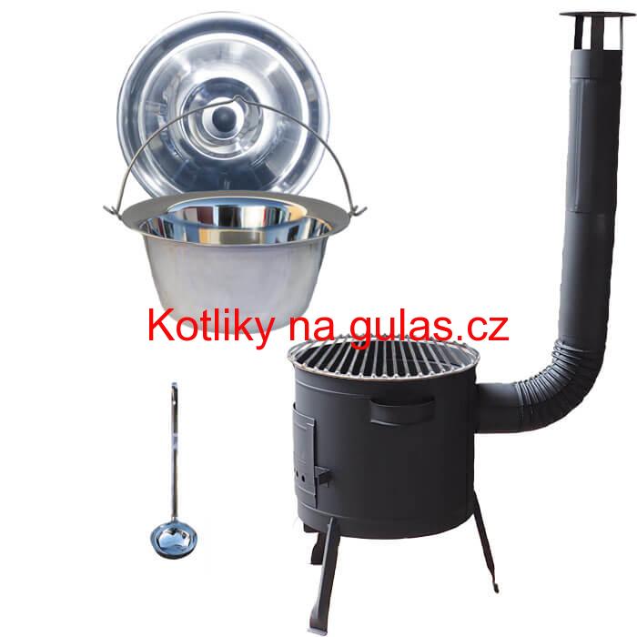 Nerezový kotlík 22 L (0,8 mm) INOX + Nerezový rošt 45 cm + nízká žáruvzdorná kotlina 42 cm PLUS 600