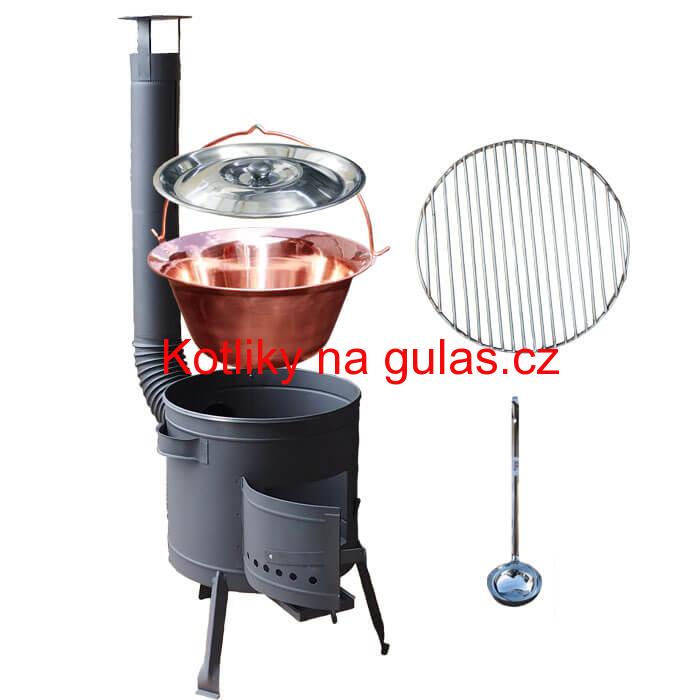 Měděný kotlík 20 L (1,2 mm) + Nerezový rošt 45 cm + nízká žáruvzdorná kotlina 42 cm PLUS 600