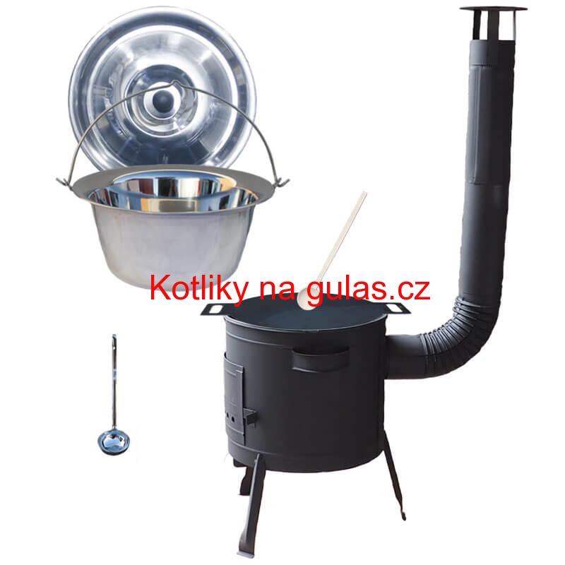 Nerezový kotlík 14 L (0,8 mm) INOX + železná pánev 38 cm UNI + kotlina 36 cm PLUS 600