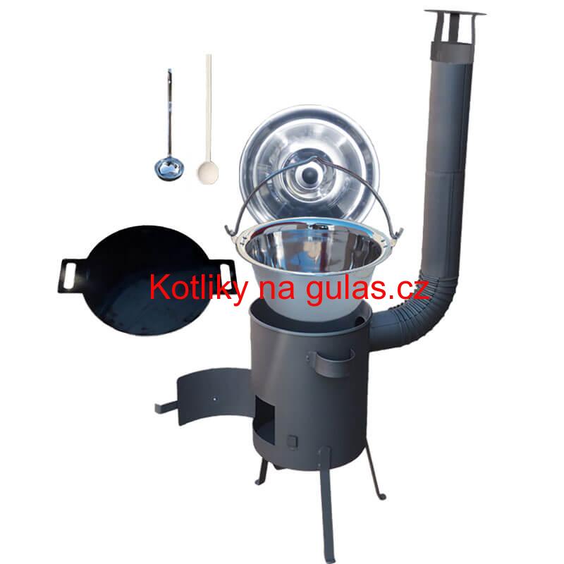 Nerezový kotlík 22 L (0,8 mm) INOX + železná pánev 44 cm UNI + kotlina 42 cm PLUS 600 4 MM