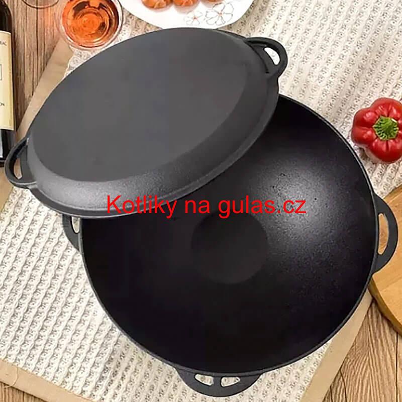 Litinový wok s poklicí (panvicí) 32 cm 3 v 1