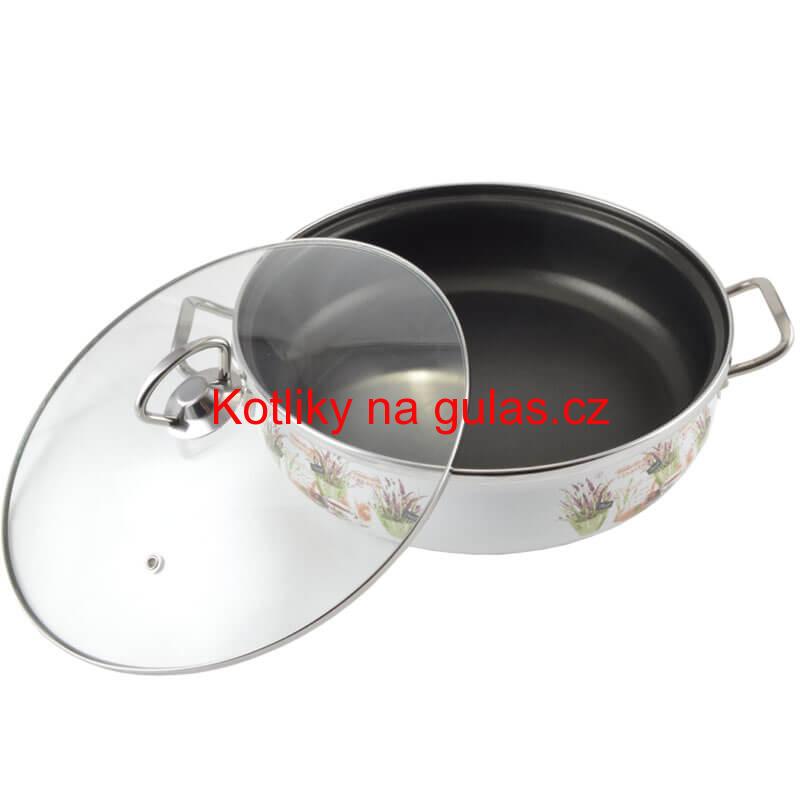 Smaltovaný rendlík s poklicí 30 cm LEVANDULE