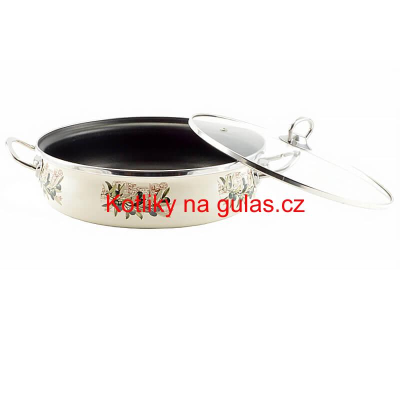 Smaltovaný rendlík s poklicí 28 cm OLIVA