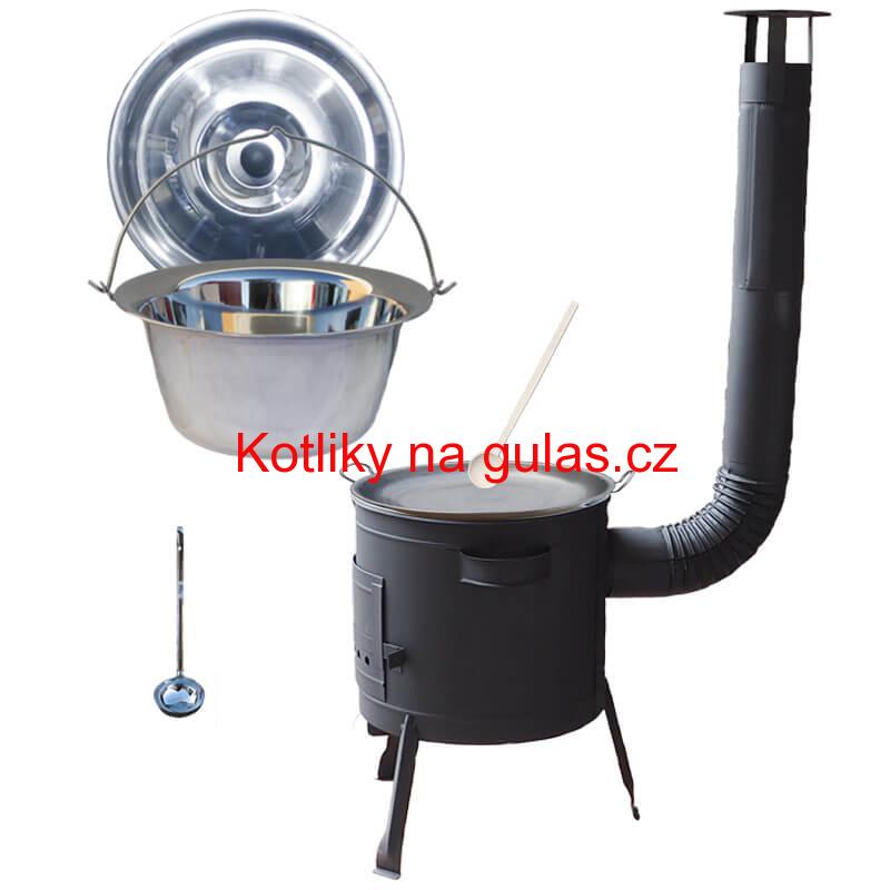 Nerezový kotlík 20 L (1,2 mm) + železná pánev 46 cm WOK + nízká žáruvzdorná kotlina 42 cm PLUS 600