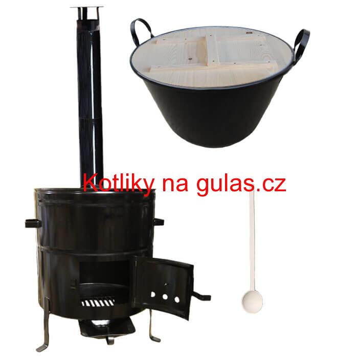Zabijačkový smaltovaný kotel 100 L + kovová kotlina 60 cm + vařečka