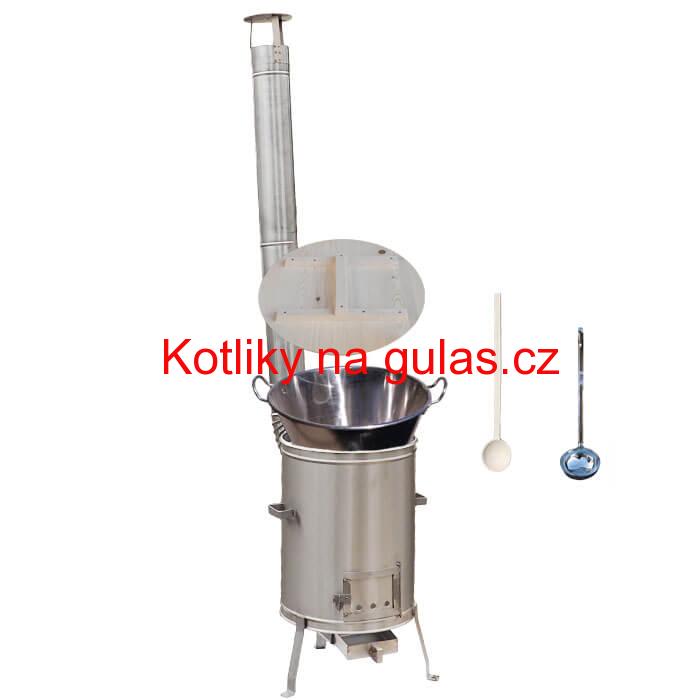 Zabijačkový nerezový kotel 100 L + nerezová kotlina 60 cm + naběračka a vařečka