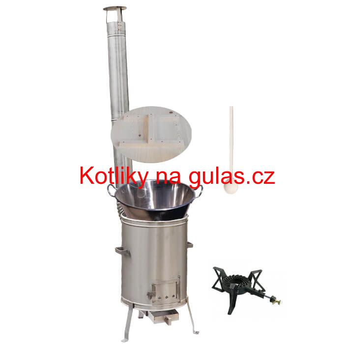 Zabijačkový nerezový kotel 100 L + nerezová kotlina 60 cm + hořák 7 kW a vařečka