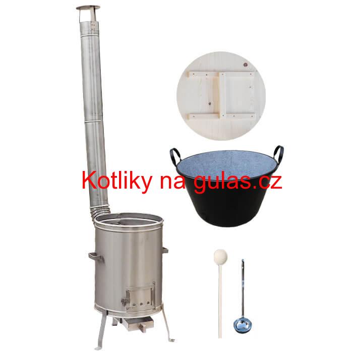 Zabijačkový smaltovaný kotel 100 L + nerezová kotlina 60 cm + vařečka a naběračka