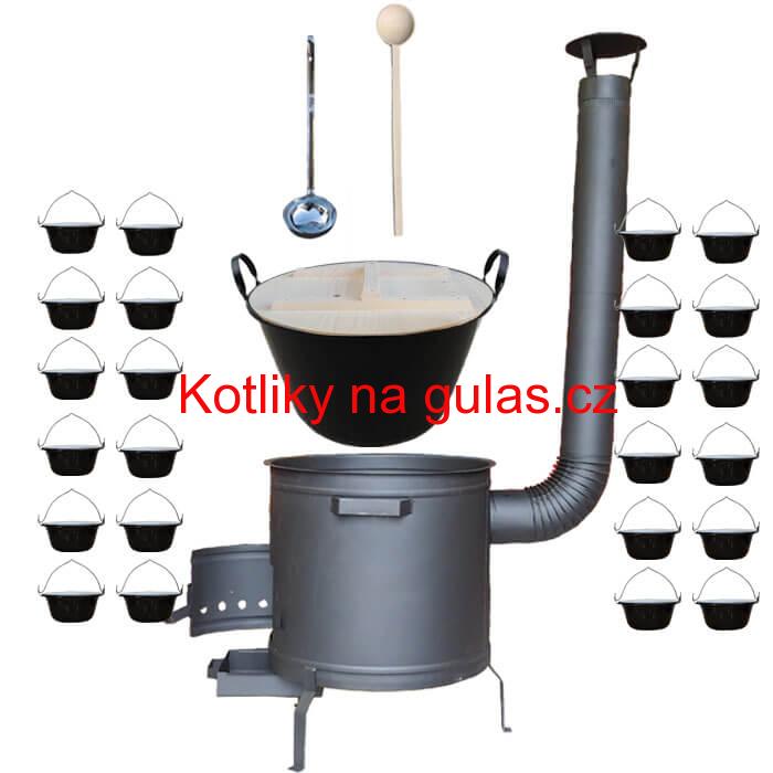  Smaltovaný kotel 100 L + servírovací kotlíky (24 ks) + vařečka a naběračka BIG PARTY PLUS 600