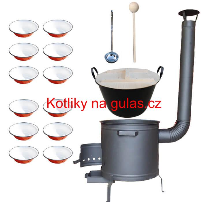 Smaltovaný kotel 100 L + smaltované talíře 12 ks + vařečka a naběračka BIG PARTY PLUS 600