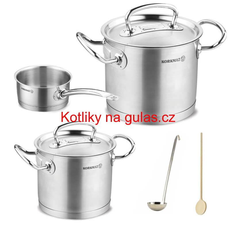Sada nerezových hrnců s poklicí + rendlík 2 + 1 ks 5 L, 9 L, 1,5 L