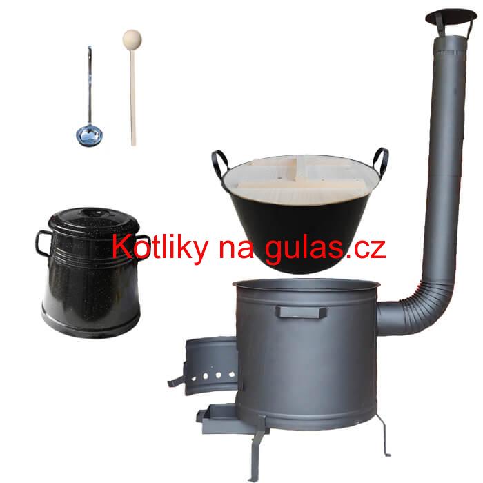 Smaltovaný kotel 100 L + žáruvzdorná kotlina 60 cm PLUS 600 + Nádoba na sádlo 10 L