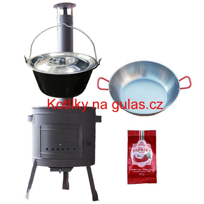 Smaltovaný kotlík 22 L + Pánev PAELLA (WOK) 45 cm + sladká paprika 50 g + nízká kotlina 42 PLUS 600