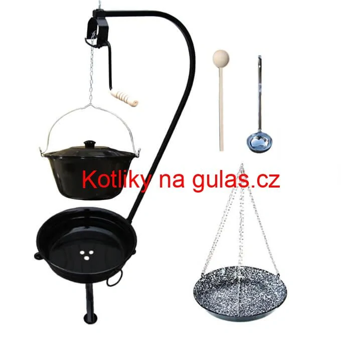 Smaltovaný kotlík 10 L (1,2 mm) + smaltovaná pánev + přenosné ohniště