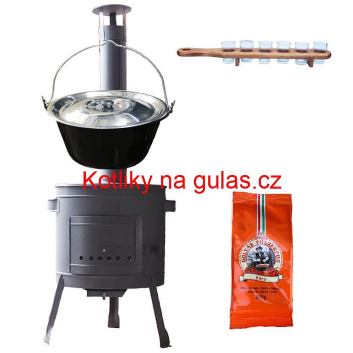 Smaltovaný kotlík 20 L (1,2 mm) + pepř + štamperlíky + nízká žáruvzdorná kotlina (0,8 mm) 42 PLUS 600