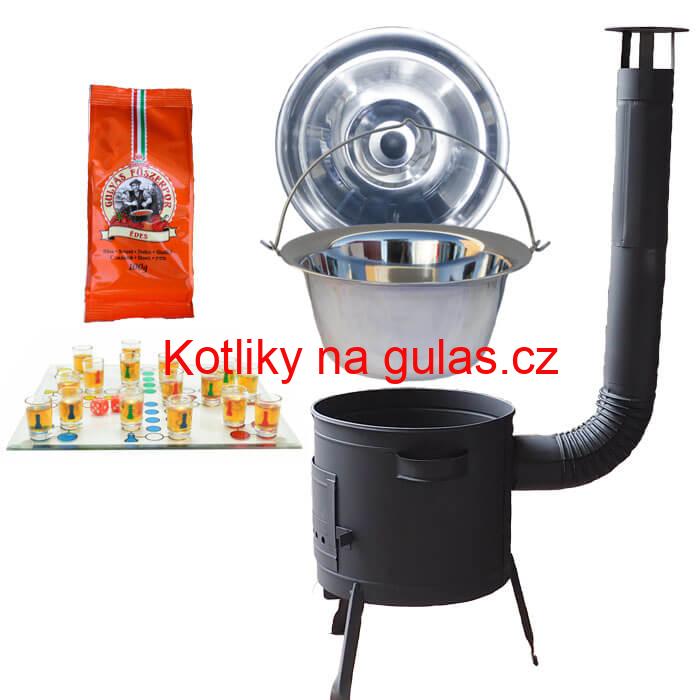 Nerezový kotlík 14 L (0,8 mm) + pepř + člověče pi už + nízká žáruvzdorná kotlina 36 PLUS 600