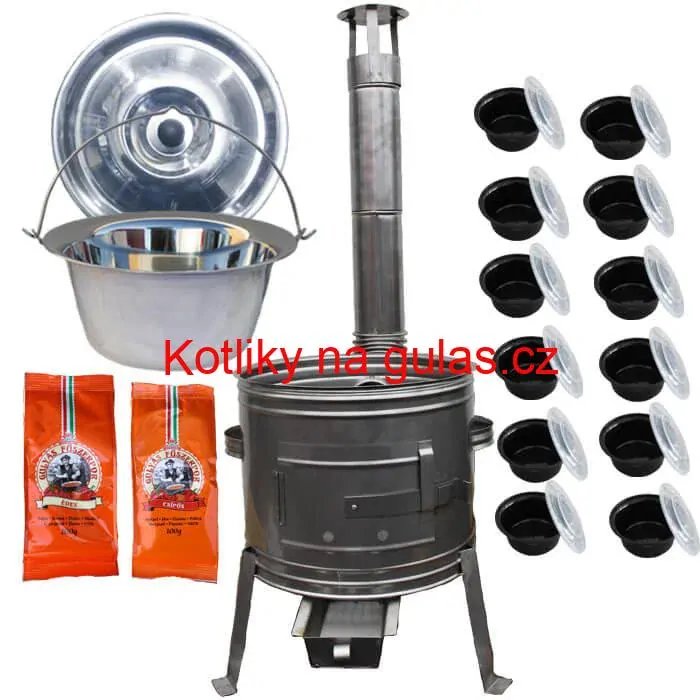 Nerezový kotlík 22 L (0,8 mm) INOX + nerezová kotlina 42 cm TOPLUX + misky 12 ks + 2 x pepř na guláš 100 g
