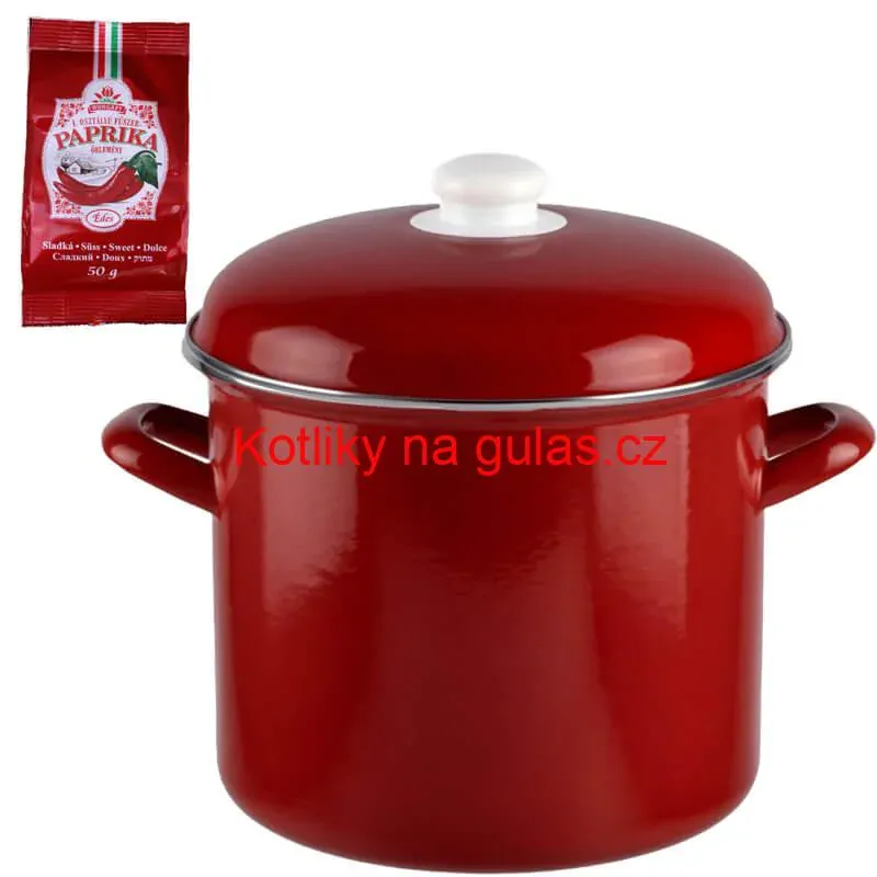 Smaltovaný hrnec s poklicí 10,4 L červený + sladká paprika GURMÁN 50 g