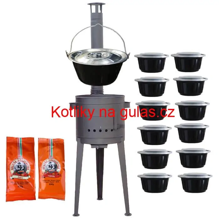 Smaltovaný kotlík 22 L (1,2 mm) + vysoká žáruvzdorná kotlina (1,5 mm) HODO 42 cm PLUS 600 + misky 12 ks + 2 x pepř na guláš 100 g
