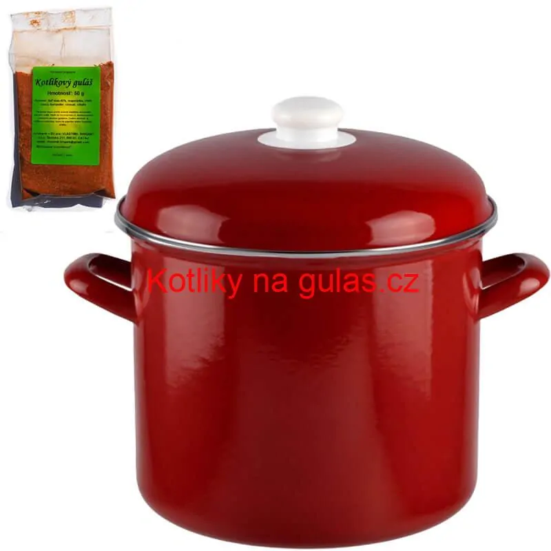 Smaltovaný hrnec s poklicí 8,6 l červený + pikantní směs koření 50 g Kotlíkový guláš