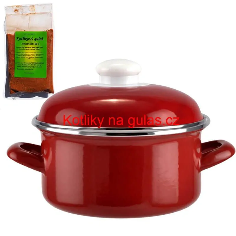 Smaltovaný kastrol s poklicí 5 L červený + pikantní směs koření 50 g Kotlíkový guláš