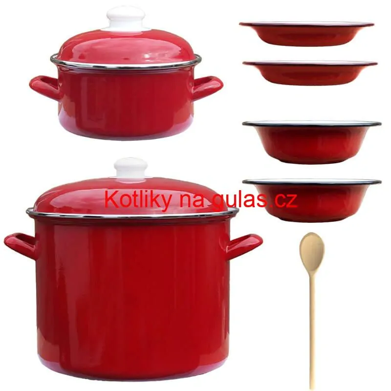Smaltovaný hrnec s poklicí 5,2 l + smaltovaný kastrol s poklicí 3 L + talíře Classic