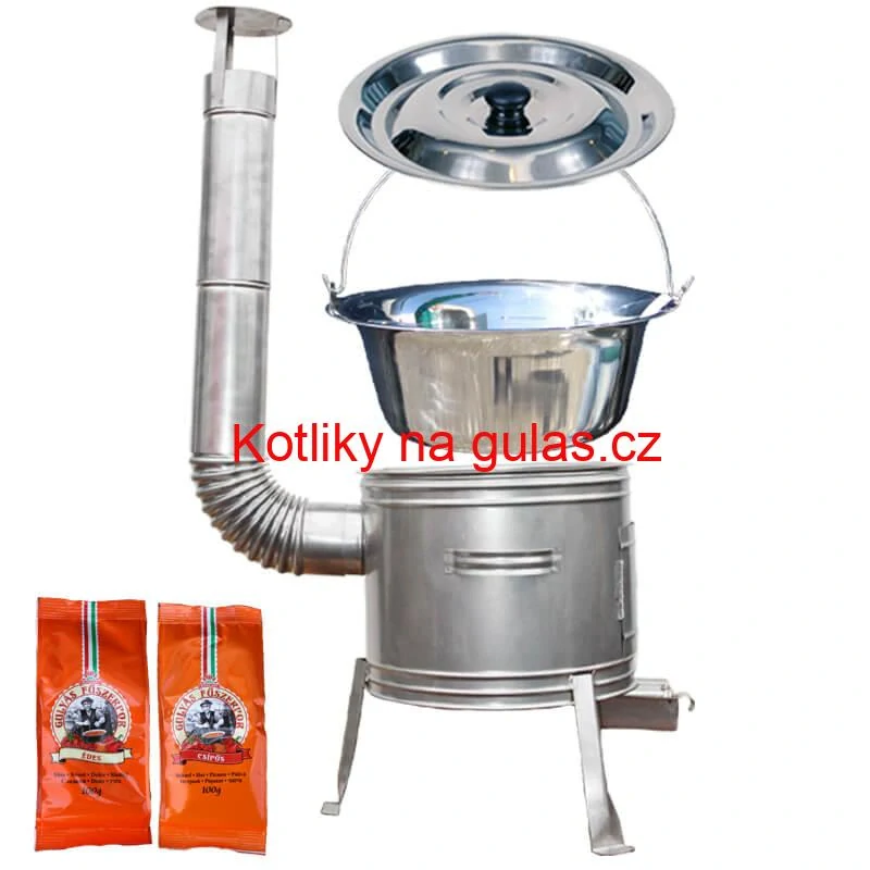 Nerezový kotlík 22 L (0,8 mm) INOX + Nerezová kotlina 42 INOX + paprikový pepř na guláš - MIX 100 g