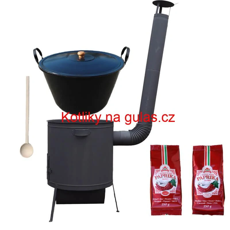 Smaltovaný kotel 70 L na zabijačku + žáruvzdorná kotlina 53 PLUS 600 4 MM + sladká a pálivá (2 x 250 g) + vařečka