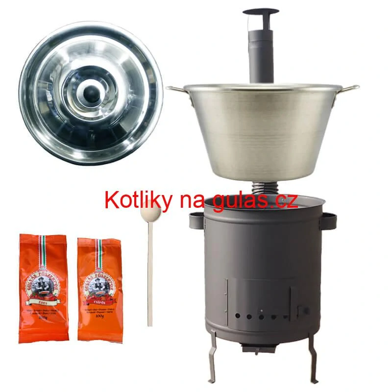 Nerezový kotel 40 L + Hrubostěnná kotlina 45 cm (1,5 mm) STRONG Plus 600 + paprikové koření na guláš