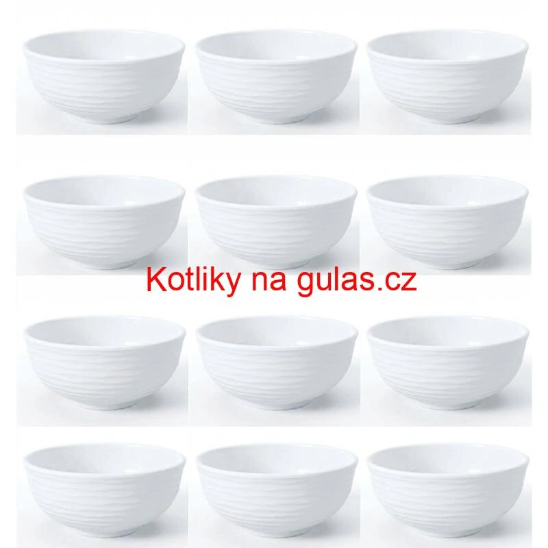 Sada 12 ks: Prémiové bílé misky s kamennou strukturou (750 ml)