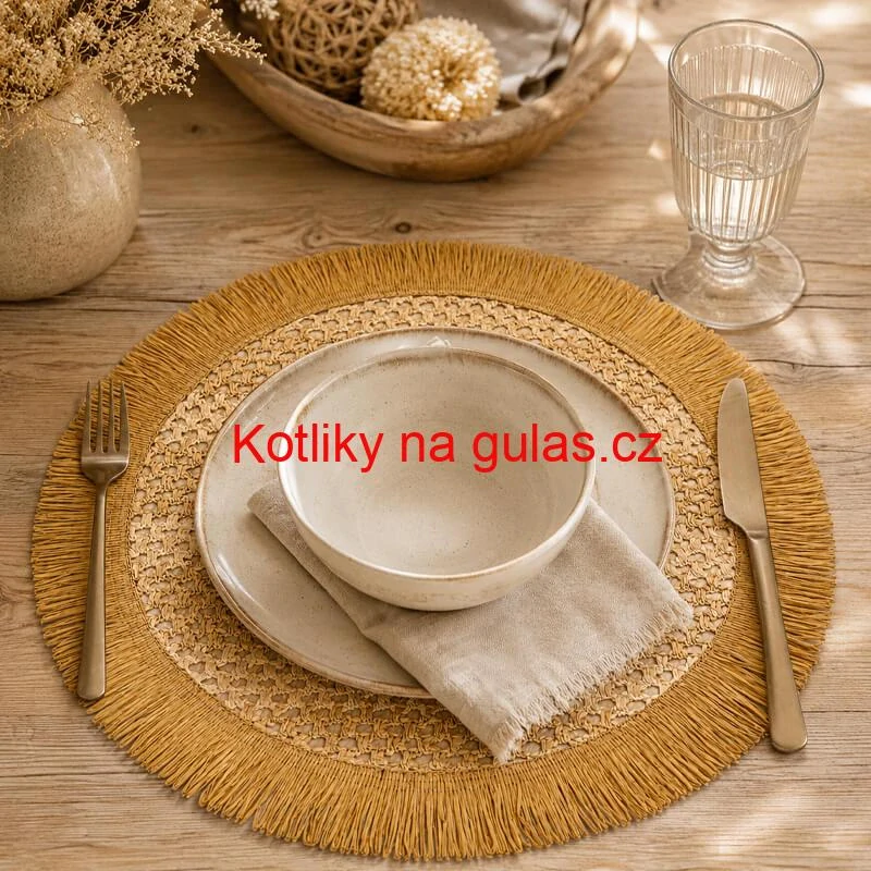 Kulatá přírodní podložka pod talíř se třásněmi 37 cm