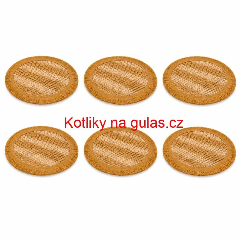 Kulaté přírodní podložky pod talíř se třásněmi 37 cm, 6 ks