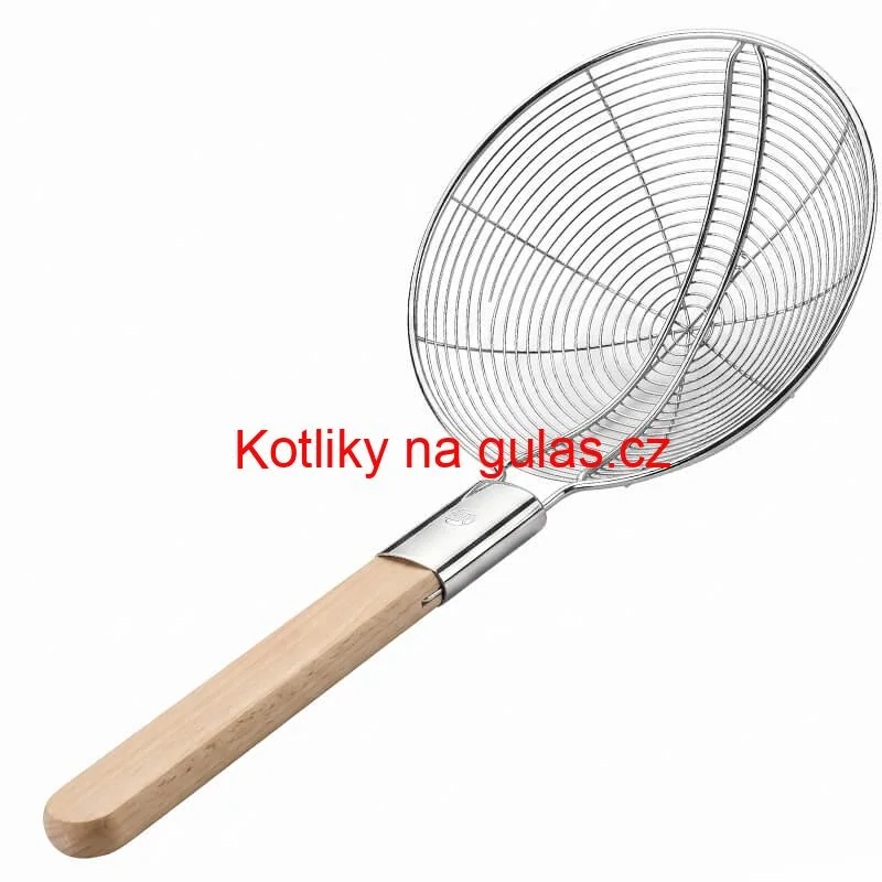 Velké nerezové sítko 22,5 cm s dřevěnou rukojetí – délka 56,5 cm