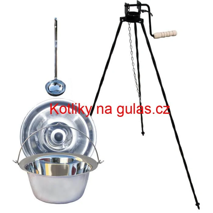 Nerezový kotlík 10 L + poklice + stojan s kladkou VAR