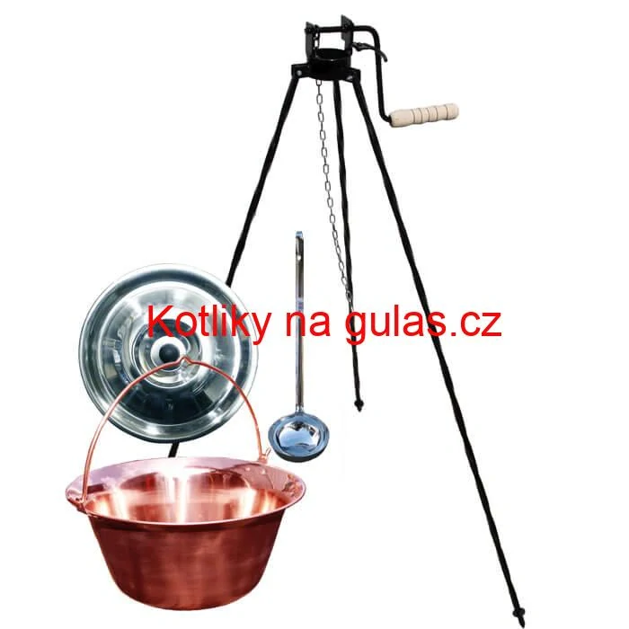Měděný kotlík 14 L (1,2 mm) + poklice + stojan s kladkou VAR