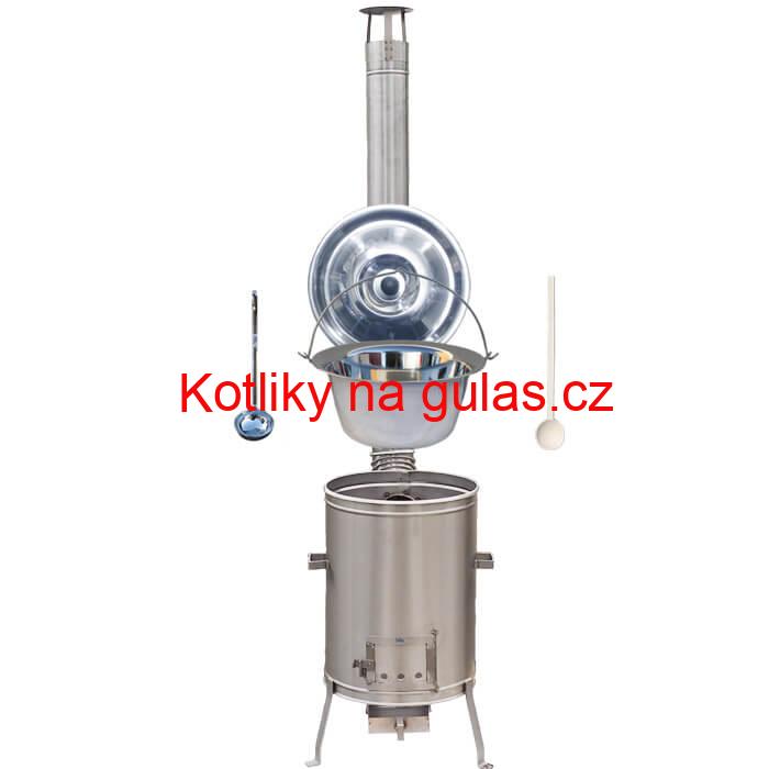 Nerezový kotlík 15 L (1,2 mm) + nerezová kotlina 36 cm + vařečka a naběračka LUX