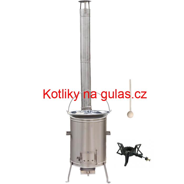 Nerezový kotlík 15 L (1,5 mm) + nerezová kotlina 36 cm + litinový hořák 7 kW, vařečka LUX