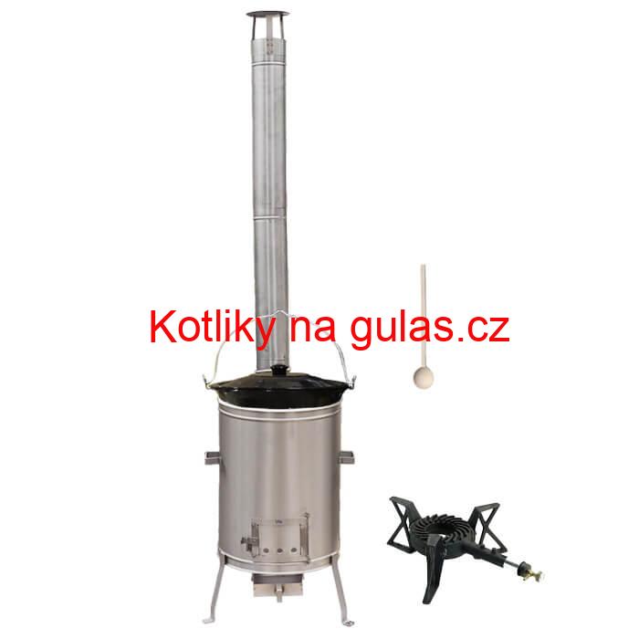 Smaltovaný kotlík 20 L (1,2 mm) + nerezová kotlina 42 cm + litinový hořák 7 kW, vařečka LUX