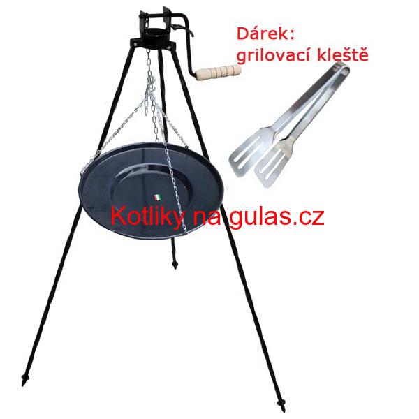 Grilovací pánev s řetízkem + stojan s kladkou
