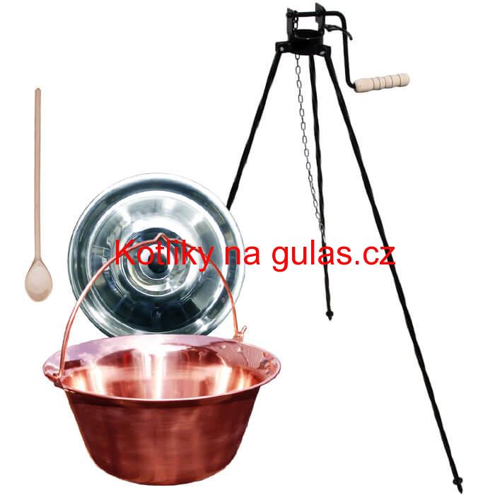 Měděný kotlík 20 L + stojan s kladkou VAR