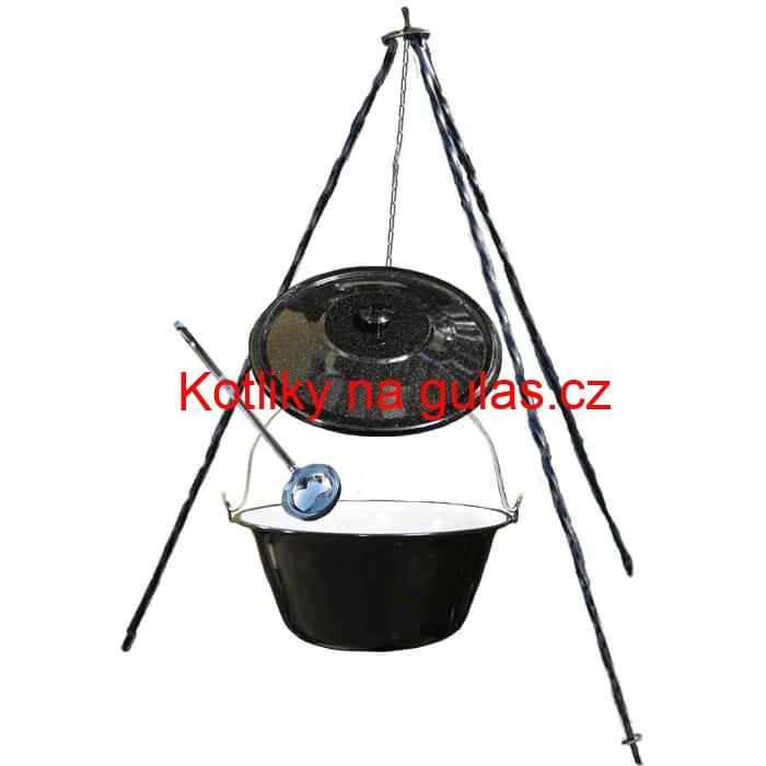 Smaltovaný kotlík 10 L poklice + trojnožka 1,20 m