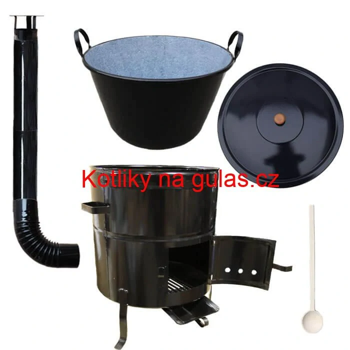 Zabijačkový smaltovaný kotel 80 L + kovová kotlina 58 cm + kouřovod