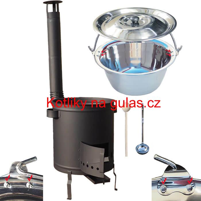 Nerezový kotlík 20 L (0,8 mm) s zesílený s nýty + hrubostěnná (1,5 mm) a žáruvzdorná kotlina 42 PLUS 600
