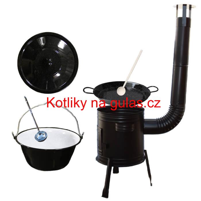 Paella smaltovaná pánev 34 cm se smaltovaným kotlíkem 8 L (1,2 mm) a kotlinou