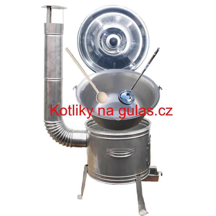 Železný kotlík 30 L (0,75 mm) + nerezová kotlina 45 cm + vařečka a naběračka TOPLUX