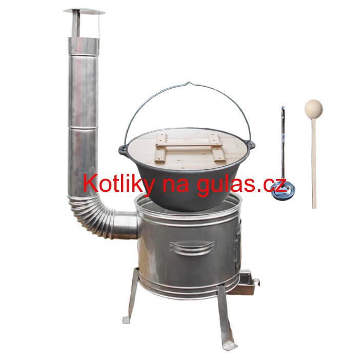 Litinový kotlík 22 L (0,8 cm) + nerezová kotlina 45 cm + vařečka a naběračka TOPLUX