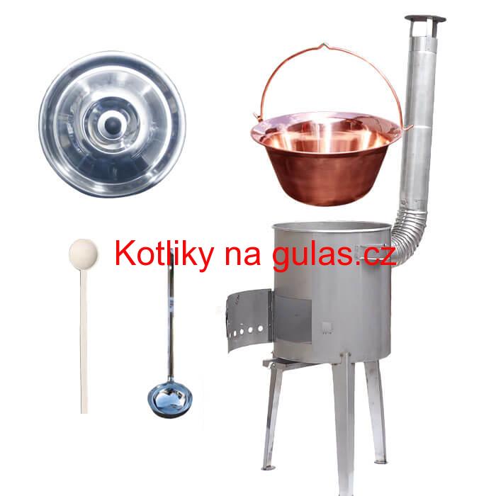Měděný kotlík 30 L (1,2 mm) + nerezová kotlina 45 cm LUXUS