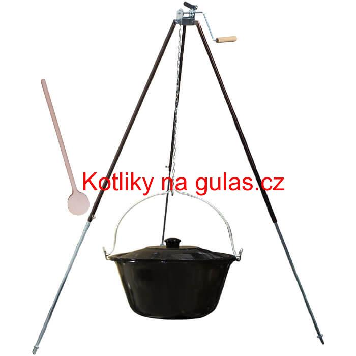 Smaltovaný kotlík 16 L (1,2 mm) + teleskopická trojnožka s pojistnou kladkou + poklice